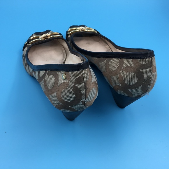 Coach Womens Brown Tan Gold Buckle Wedges Sz 7 - Picture 5 of 8
